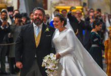 Princess Victoria Romanovna Romanoff Wears Reem Acra for Wedding to Grand Duke George Mikhailovich of Russia