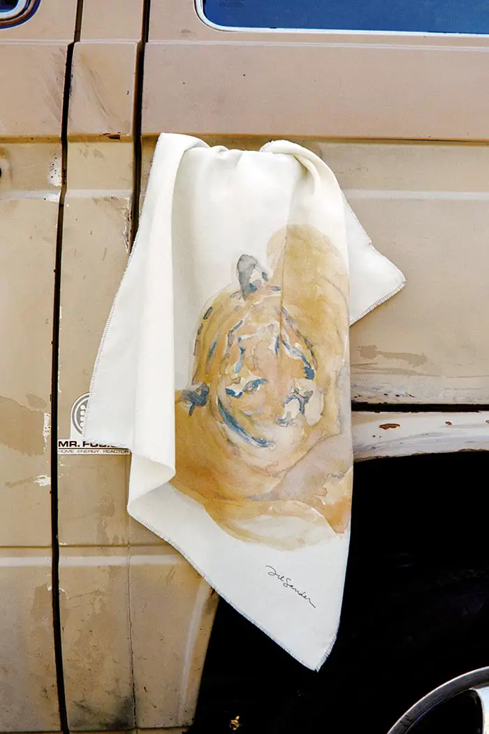 Jil Sander 2022 Year of the Tiger Watercolor Printed Scarf Off-White Wool  Silk