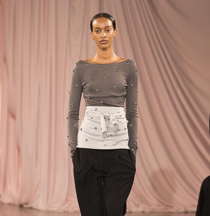 Model on the catwalk at the Time fashion show in Paris, Spring Summer 2025 Ready To Wear Fashion Week