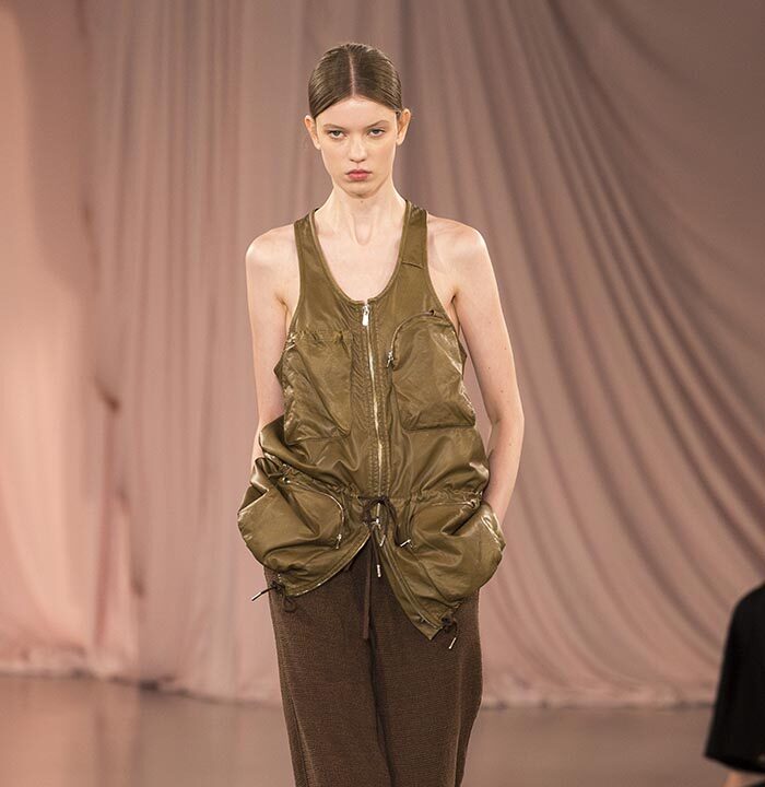 Model on the catwalk at the Time fashion show in Paris, Spring Summer 2025 Ready To Wear Fashion Week