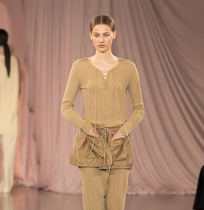 Model on the catwalk at the Time fashion show in Paris, Spring Summer 2025 Ready To Wear Fashion Week