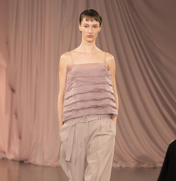 Model on the catwalk at the Time fashion show in Paris, Spring Summer 2025 Ready To Wear Fashion Week